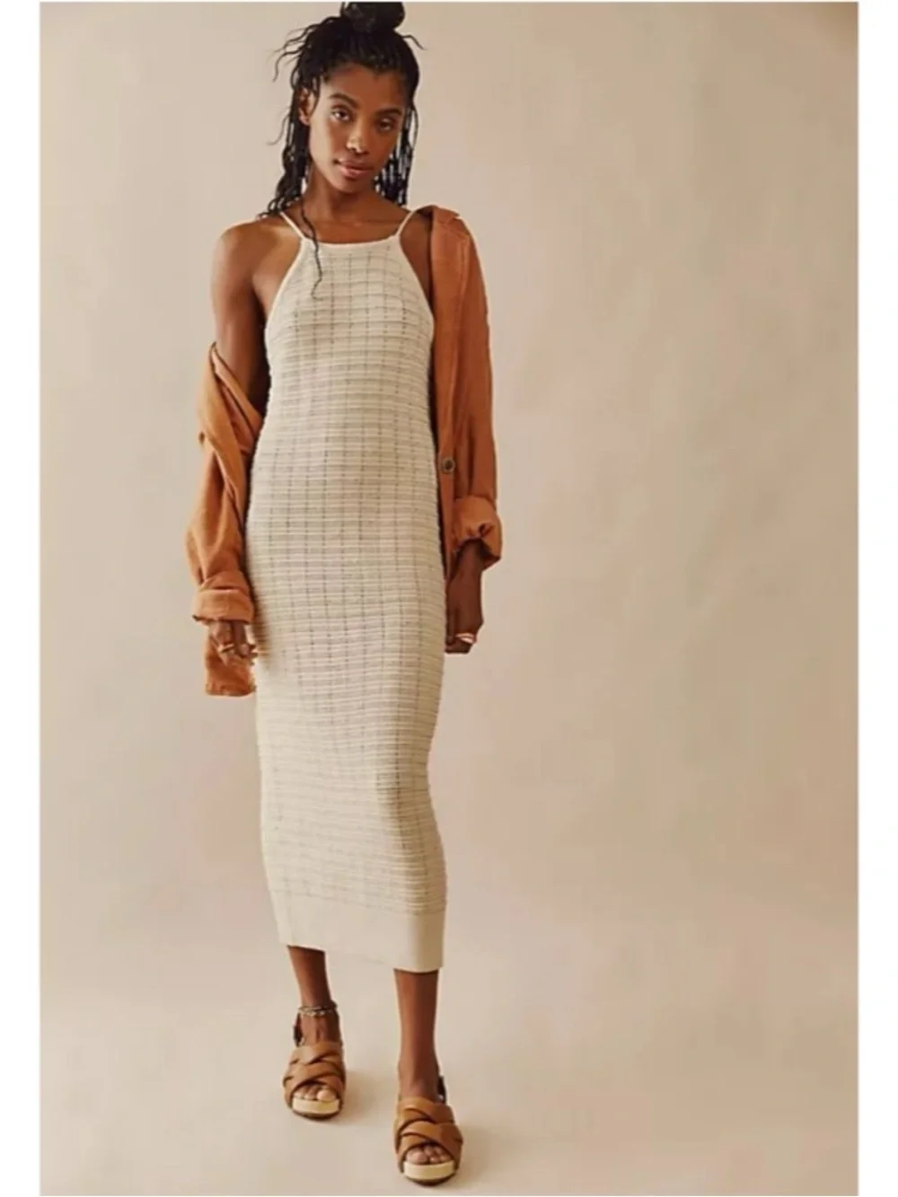 NWT Free People Breach Mallorca Fauxchet Sweater Knit MIDI Dress Size Large Z402
